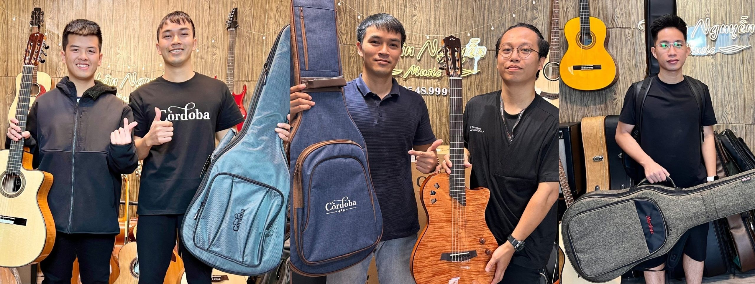 Một nghệ sĩ guitar đang biểu diễn với tư thế cầm đàn chuẩn