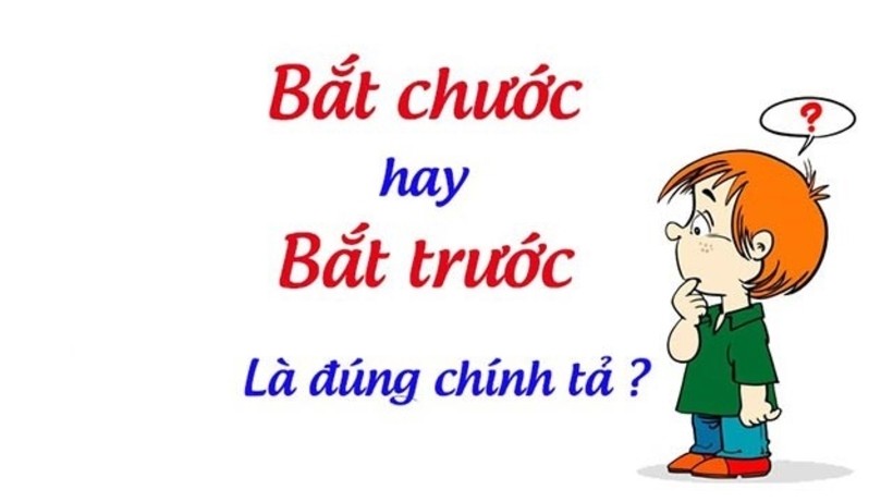 Người đang suy nghĩ giữa hai lựa chọn "Bắt trước" và "Bắt chước" trên bảng trắng
