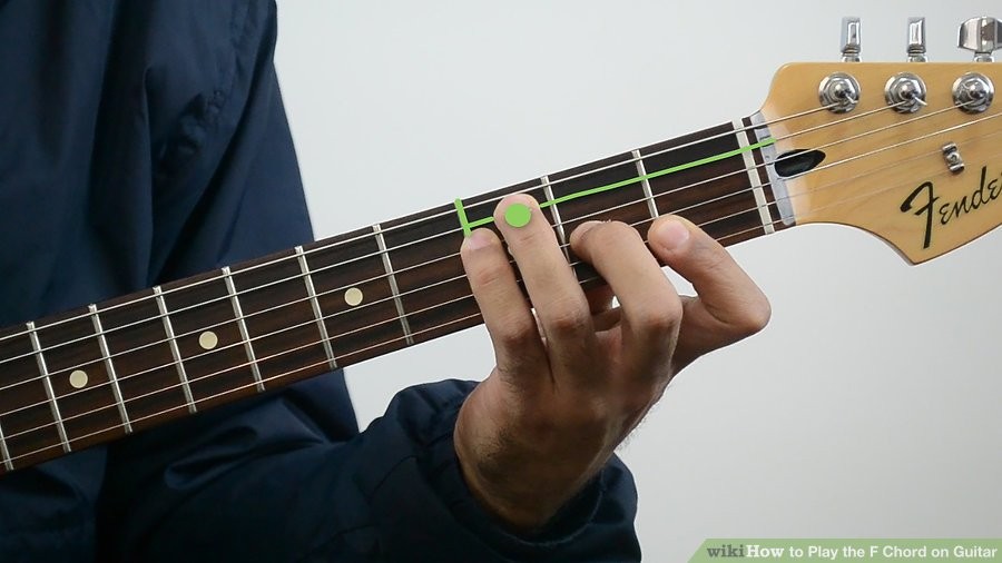 Đặt ngón áp út lên dây thứ 5 khi chơi hợp âm F mở trên guitar