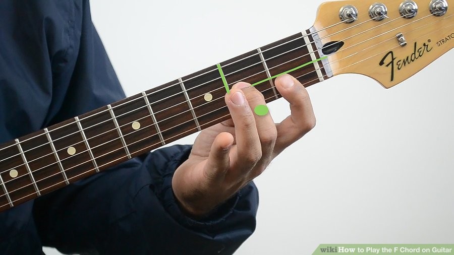 Đặt ngón giữa lên dây thứ ba khi chơi hợp âm F guitar