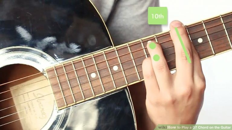 Người chơi guitar đang đặt ngón tay để bấm hợp âm D7 chặn