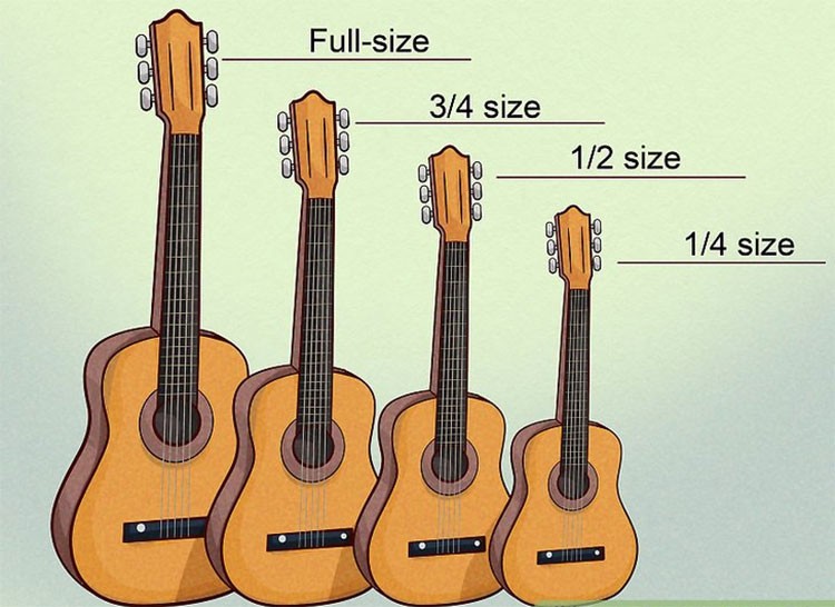 Các kích thước đàn guitar khác nhau để phù hợp với từng vóc dáng và độ tuổi