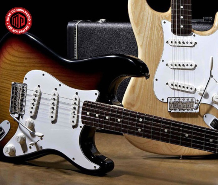 Cận cảnh đàn guitar điện với các pickup và núm điều chỉnh âm sắc
